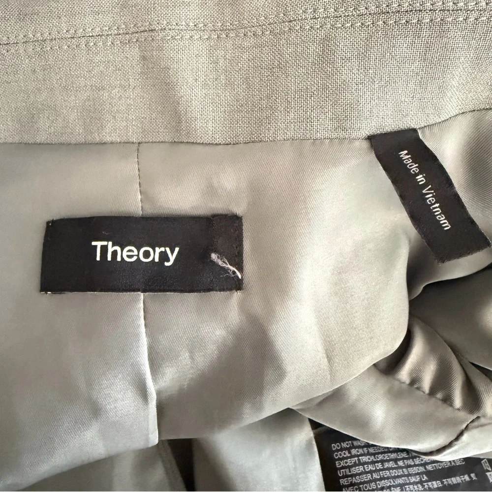 Theory Women's Gray Virgin Wool Blend One Button Blazer Size 4 - 23359 - Picture 6 of 9